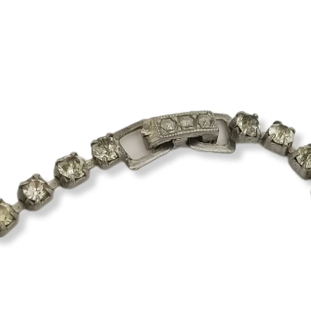 VINTAGE 1940s SILVERTONE CHAIN & DIAMANTE NECKLACE